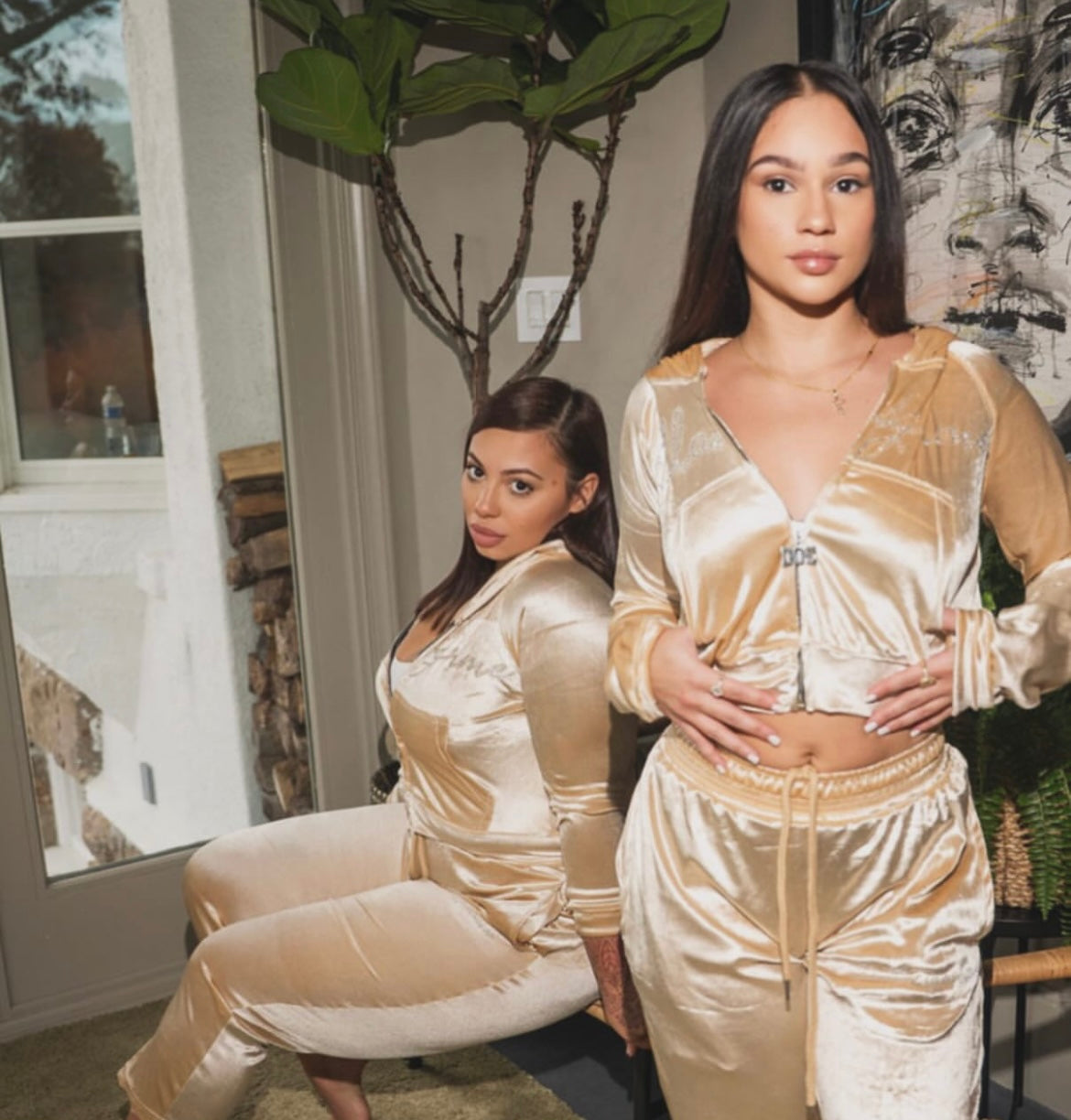 Velour crop women set